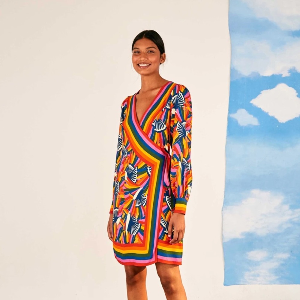 FARM RIO Rainbow Toucans Mini Wrap Dress